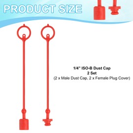 PATIKIL 1/4" ISO-B Hydraulic Coupler Male Dust Cap and Female Plug Cover, Set of 2 Rubber Quick Disconnects Port Plug Cover Fittings Red Cap with Retention Ring