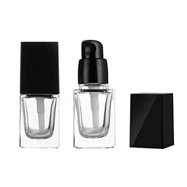 vipolish 2Pcs 15ml/0.5oz Empty Square Clear Glass Pump Bottle Lotion Dispenser with Black Lid Refillable Portable Foundation Bottle Makeup Cosmetic Container Holder for Lotion Essence Emulsion Serum
