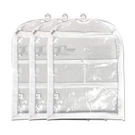 Clear Garment Bags for Dance Costumes 3-Pack, Gusseted, Short-Size, Side Zipper Entry, Storage Pockets for Accessories, 24”x18”x2”, Dream Duffel