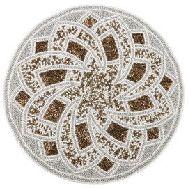 Round Beaded Placemats - 13 inch Charger Plates for Dining Table, Kitchen, Coffee Table, Weddings, Holiday & Everyday Use - Single Pack Decorative Table Mat (Silver Brown) - ALPHA Living HOME