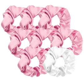 Tabanzhe 8Pcs Hair Scrunchies for Women - Bridesmaid Scrunchies Set Satin Hair Ties in Champagne and Pink, Elastics Ponytail Holders Bobbles for Bridal Hen Party, Shower, Wedding Gifts