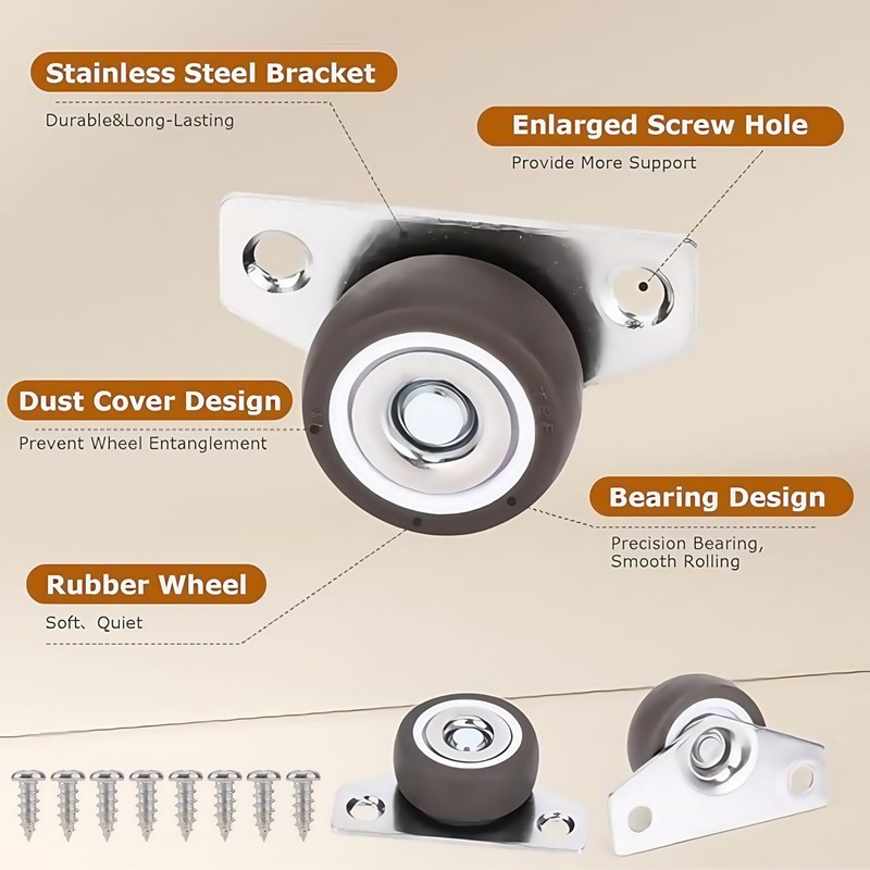 1Inch 8Pcs Mini Low Profile Casters,Attach Screws Small Side Mount