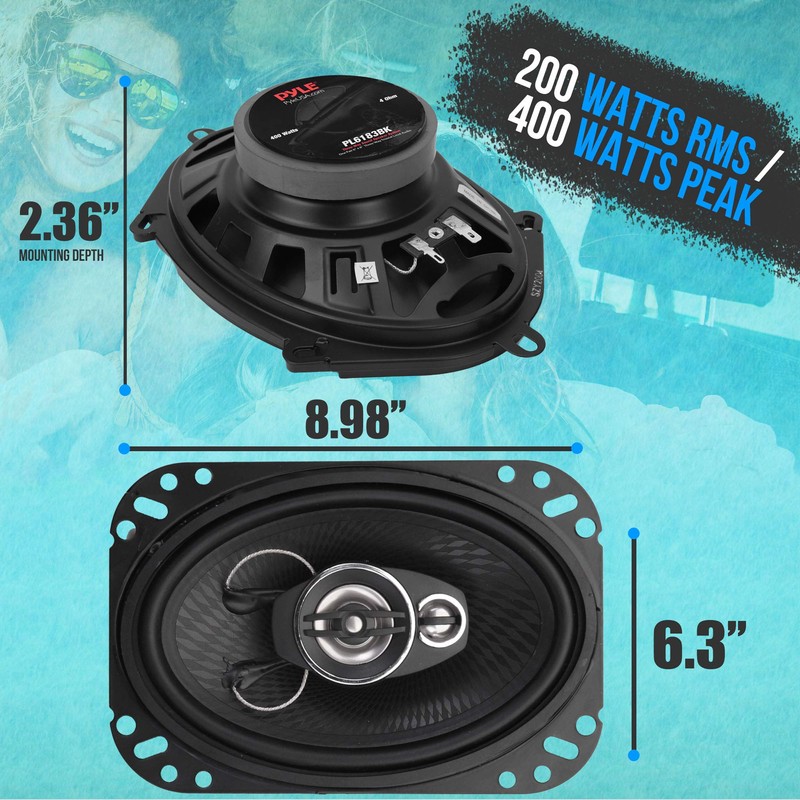 Pyle 3-Way Universal Car Stereo Speakers - 400W 6” x
