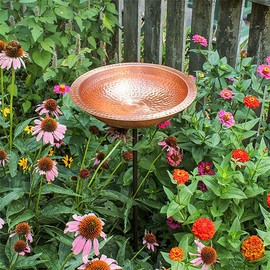 Prime Retreat Hammered Copper Bird Bath with Stake and Solar Fountain Pump