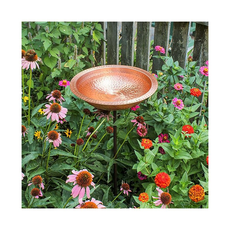 Prime Retreat Hammered Copper Bird Bath with Stake and Solar
