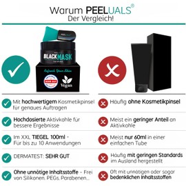PEELUALS® Black Mask Against Blackheads | Blackhead Peel-Off Mask + Mask Brush | Peel Off Mask | High Dose Activated Carbon | For Women & Men - 100 ml | Vegan & Animal Friendly