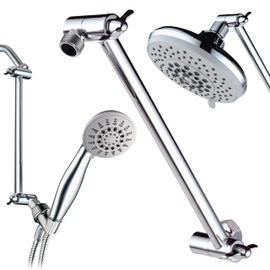 Hotel Spa 11" Solid Brass Adjustable Shower Arm with Lock Joint, Chrome, 2-Ft Range, Universal Connection