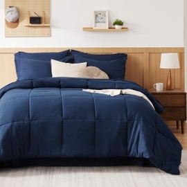 Bedsure Navy Bedding Sets Queen - 7 Pieces Solid Queen Bed in a Bag, Queen Bed Set Navy with Comforters, Sheets, Pillowcases & Shams
