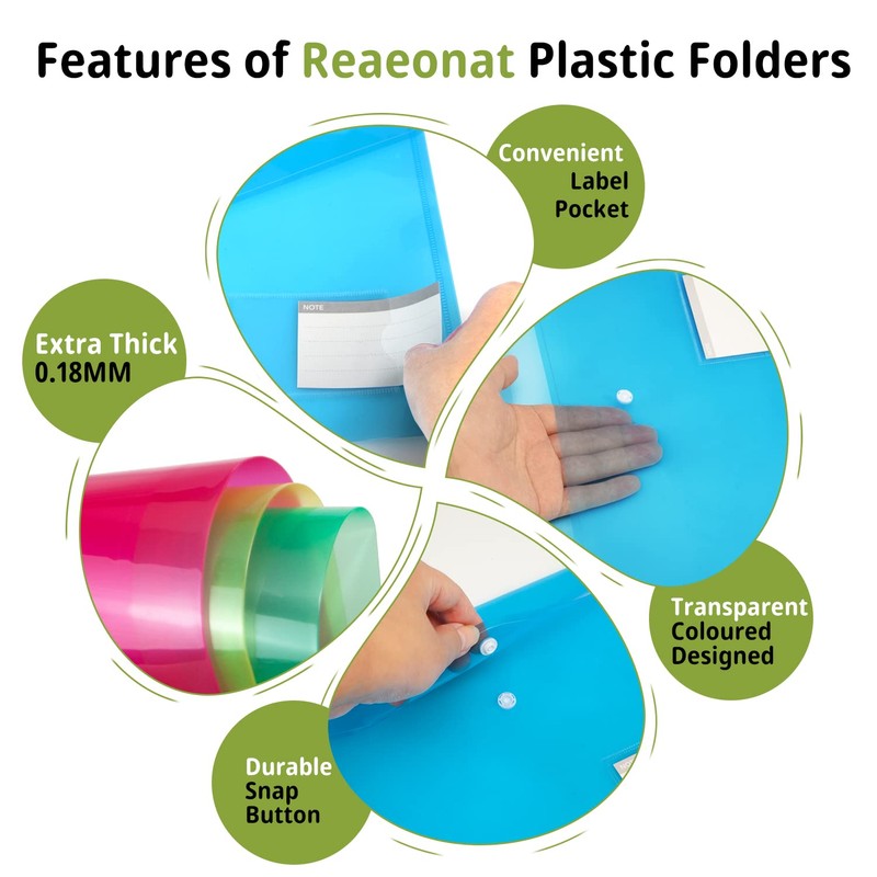 Plastic Wallets, 30 Pack A4 File Folders for Document Paperwork