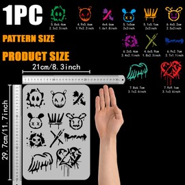 FINGERINSPIRE Graffiti Patterns Painting Stencil 21x29.7cm Reusable Graffiti Skulls Stencil Crowns Hearts Arrows Wings Pattern Plastic Template Graffiti Theme Craft Stencil for Painting on Wall Wood