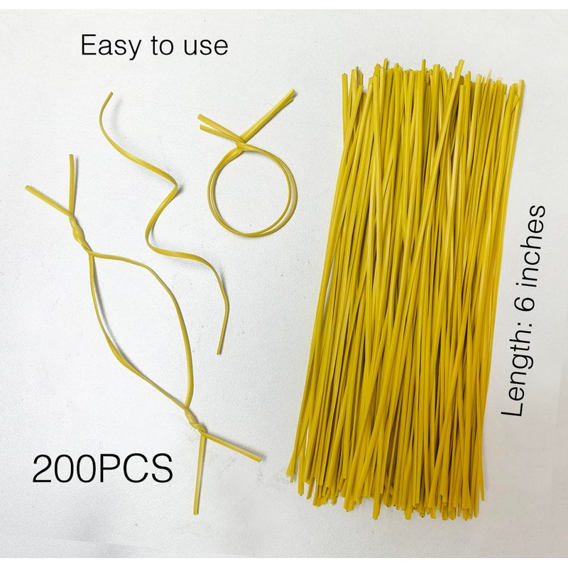 200 Pcs 6" Garden Plastic Plant Twist Ties Reusable Yellow