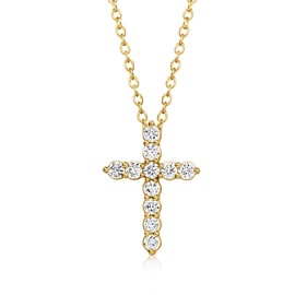 Ross-Simons 0.25 ct. t.w. Lab-Grown Diamond Cross Pendant Necklace in 18kt Gold Over Sterling. 16 inches