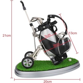 FINGER TEN Golf Pen Set Mini Desktop Golf Ball Pen Gift, Golf Ballpoint Pen and Flag Stationery Decorations for Golfer Fans Women Men Children (Golf Cart-Black)