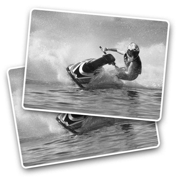 Rectangle Stickers(Set of 2) 7.5cm BW - Jet Ski Racing