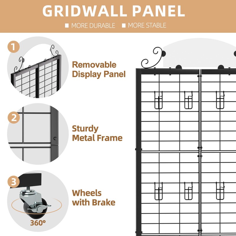 Urban Deco Grid Wall Panel Display Stand, 2.2' x 6.2'