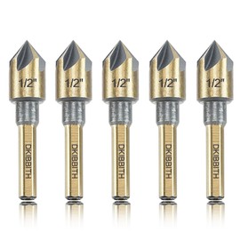 Countersink Drill Bit Set, 5 Pieces High Speed Steel 82 Degree 5 Flute 6mm Round Shank Mill Cutter Bit Countersink in Sizes 1/2" Set with Carrying Case.