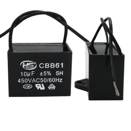 Twidec/2Pcs 450V AC 50/60Hz Run Capacitor 2-Wire Metallized Polypropylene Film Capacitors for Ceiling Fan Motor Start Run 10uf CBB61-10