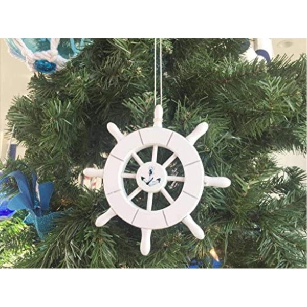 Hampton Nautical Decorative Ship Wheel with Anchor Christmas Tree Ornament,