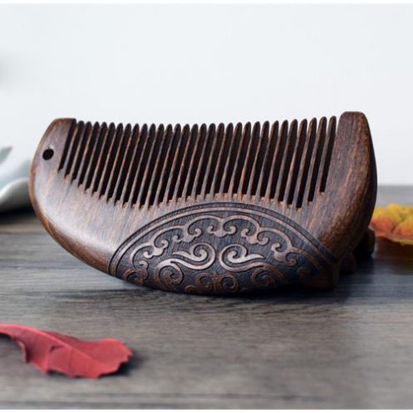 Mingze Natural Wood Sandalwood Antistatic Wooden Hair Comb Double Sided Carved Sandalwood Wood Comb Hair Comb
