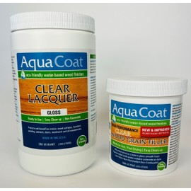 Aqua Coat Water Based Wood Finishing Bundle – High Performance Clear Wood Grain Filler Gel, Clear Lacquer Gloss, Applicator, Sanding Pad, DIY, Low Odor, Fast Drying, Extreme Clarity, Water Cleanup