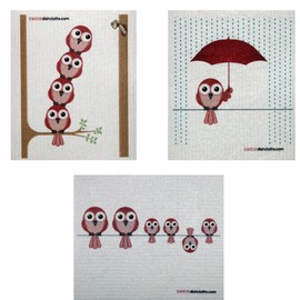 Mixed Red Birds Set of 3 Cloths (one of Each Design) Each Swedish Dishcloths | ECO Friendly Absorbent Cleaning Cloth | Reusable Cleaning Wipes