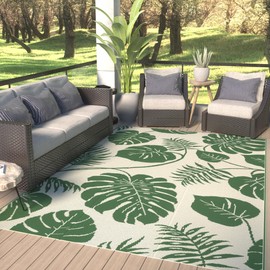 NFECO Reversible Rugs Plastic Rug Outdoor Rug Lightweight Outside Mats Modern Outdoor Rug for Patio Portable Mats for RV Backyard Deck Picnic Beach, 9' x 18' Green