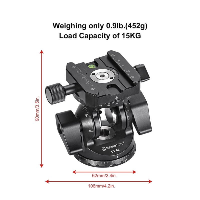 SUNWAYFOTO DT-03R Two-Way Tilting Head for Monopod and Tripod with