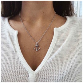 Cimenexe Bohemian Anchor Pendant Necklace Choker Silver Anchor Necklace Vintage Anchor Necklace Minimalist Collar Chain Jewelry for Women Girls Gifts
