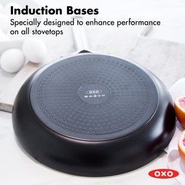 OXO Agility Series 12" Frying Pan Skillet, Ceramic Nonstick Cookware PFAS-Free, Induction Suitable, Quick Even Heating, Stainless Steel Handle, Chip-Free Rims, Dishwasher and Oven Safe, Black