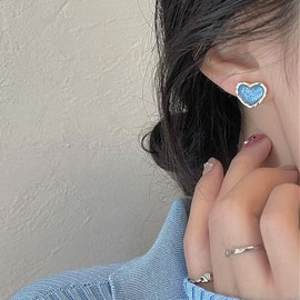 Stud Earrings 925 Silver Earrings for Girls, Earrings with Heart Zirconia Silver Earrings Gifts, Yellow Gold