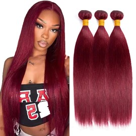 99J Bundles Human Hair Burgundy Straight Human Hair Bundle 18 20 22 inch CnumGunm 99j Straight 3 Bundles Red Color