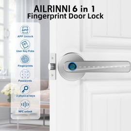 AILRINNI Smart Door Lock - 5 in 1 Fingerprint Door Lock,Zinc Alloy, with APP/IC Card/Passcode/Key/Fingerprint Biometrics, Single Side Smart Door Handle for Home, Bedroom, Hotel(APP Smart Management)