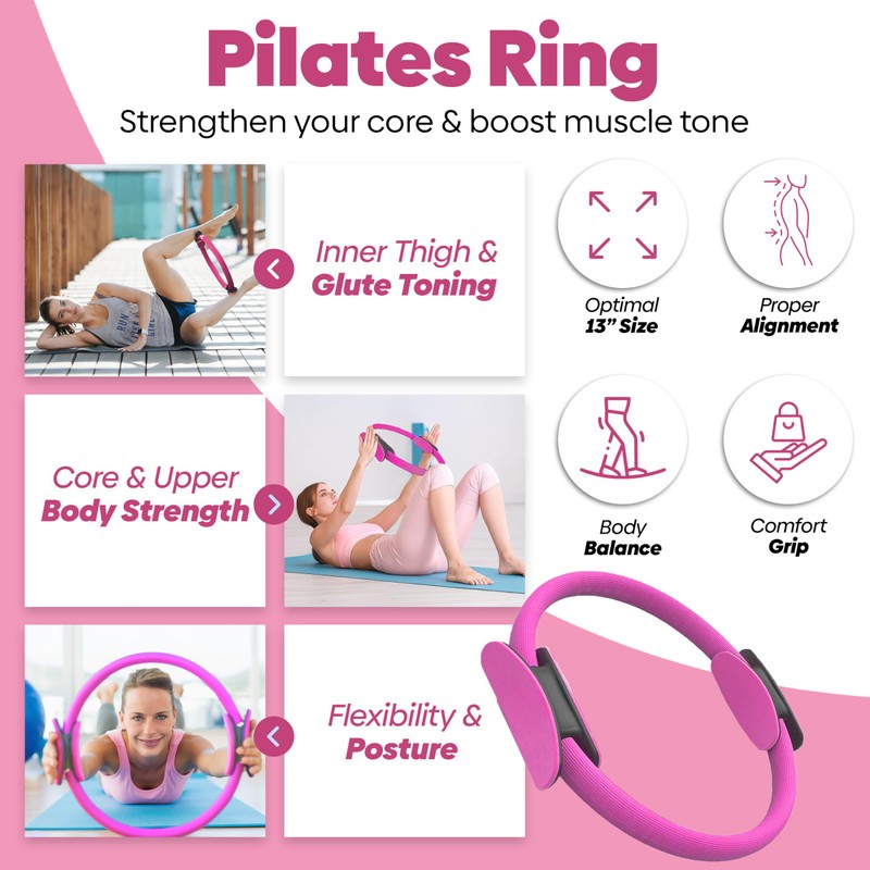 flexintense 9-in-1 Pilates Ring Set – 13” Magic Circle, 9.8”