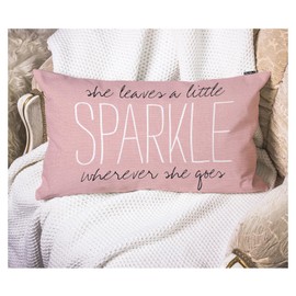 EKOBLA Oblong Rectangle Pillow Covers Pink Sparkle Monogram She Leaves A Little Wherever She Goes Pink Square Cotton Linen Decorative Cushion Case for Couch Sofa Chair Bed 12x20 Inches