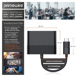 CSL - USB Type C to HDMI/USB 3.2 Gen1 / Type C Adapter | UHD (4k) 3840 x 2160 | 3D | Hot Plug | Compatible with Apple MacBook 12 Inch | Not Windows Capable