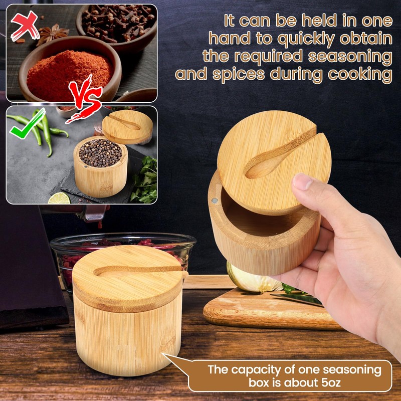 Foribyw Salt and Pepper Bowls Bamboo Pepper Salt Cellar with
