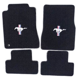 ACC Mats Compatible with 2005-2009 Ford Mustang - 4 PC Black Carpet Floor Mat Set w/Pony Tri-Bar Logo on Front Mats