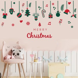 Christmas Wall Decals for Bedroom,Hanging Pine Cone Christmas Wall Stickers for Living Room Window Decor,Removable Art Mural for Kids Baby Gift Nursery Door Decor Supplies (Green)