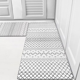 HEBE Anti Fatigue Kitchen Mat Set of 2 Non Slip Cushioned Kitchen Mats for Floor Waterproof Farmhouse Kitchen Rugs and Mats Set Comfort Standing Desk Mat Carpet for Sink,Office,Laundry