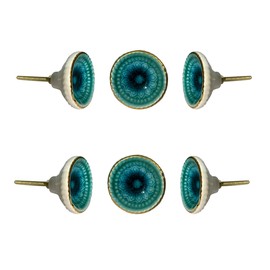 Perilla Home Set of 6 Ceramic Knobs Decorative Round Knobs for Home Kitchen Cabinet Vintage Hardware Cupboard Door Dresser Wardrobe Drawer Pulls (Turquoise)