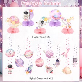 Outer Space Girls Party Decorations Pink Outer Space Baby Shower Decor Supplies Includes Happy Birthday Banner Outer Space Girls Hanging Swirls Honeycomb Centerpiece