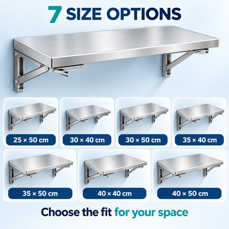 Foldable Stainless Steel Wall Mounted Shelf, Space-Saving Storage and Work