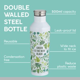 Typhoon PURE Steel Water Bottle | Double Walled | Leak-Proof and Condensation-Free | Insulated Reusable Bottle with Wide Neck |Keeps Cold for 24 Hours,Hot for 12 Hours |Green is the New Black, 500 ml