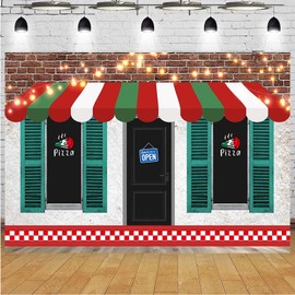 Delicious Pizza Store Pizza Party Photography Backdrop, Vintage Pizzeria Shop Brick Wall, 5x3FT