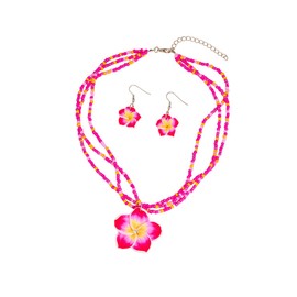 MMIUAEG Hawaiian Flowers Earrings Necklaces Set Bohemian Flower Dangle Earrings for Women Beach Holiday Summer Jewelry Accessories (Beaded Rose Red A)