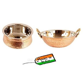 Skywalk Steel Set Of Dish Serving Handi 300Ml With 1 Kadhai Karahi Kadai Standard Copper