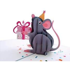 iGifts And Cards Cute Happy Mouse Birthday Pop Up Greeting Card - Awesome, Best Wishes, Congratulations, Celebration, Feliz Cumpleaños, Cheerful, Presents, Cool, Kid, Wow