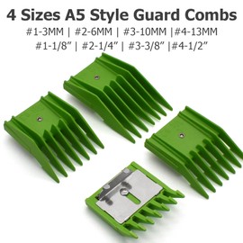 4 Pieces Professional A5 Animal Clipper Attachment Guard Guide Combs, 3mm, 6mm, 10mm, 13mm Compatible with Oster A5 Andis AG BG Wahl KM Pet Groomers (Green)