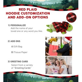 DolliBu Soft Sea Turtle Stuffed Animal with Plaid Red Hoodie Sweater and Personalization - Sea Turtle Plush Lumberjack Stuffed Toy with Plaid Jacket Dress Up for Christmas, Holiday, Winter - 11 Inches