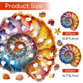 Ruikiyart Wooden Puzzles for Adults, Nautilus Shell Jigsaw Puzzles 200 Pieces, Conch Unique Shape Puzzles, 10.8 x 11.2 Inches Medium Size Family Game, Fun Challenging Puzzles for Adults and Kids